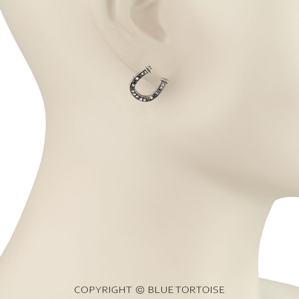 Western Horseshoe Paved Stone Stud Earrings - Image 2
