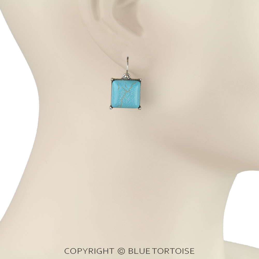 Western Square Stone Dangle Earrings - Image 2