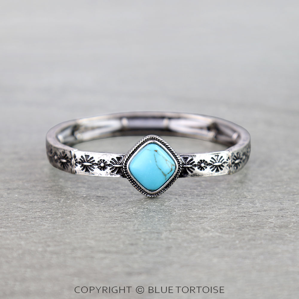 Western Flower Etched Stone Stretch Bracelet