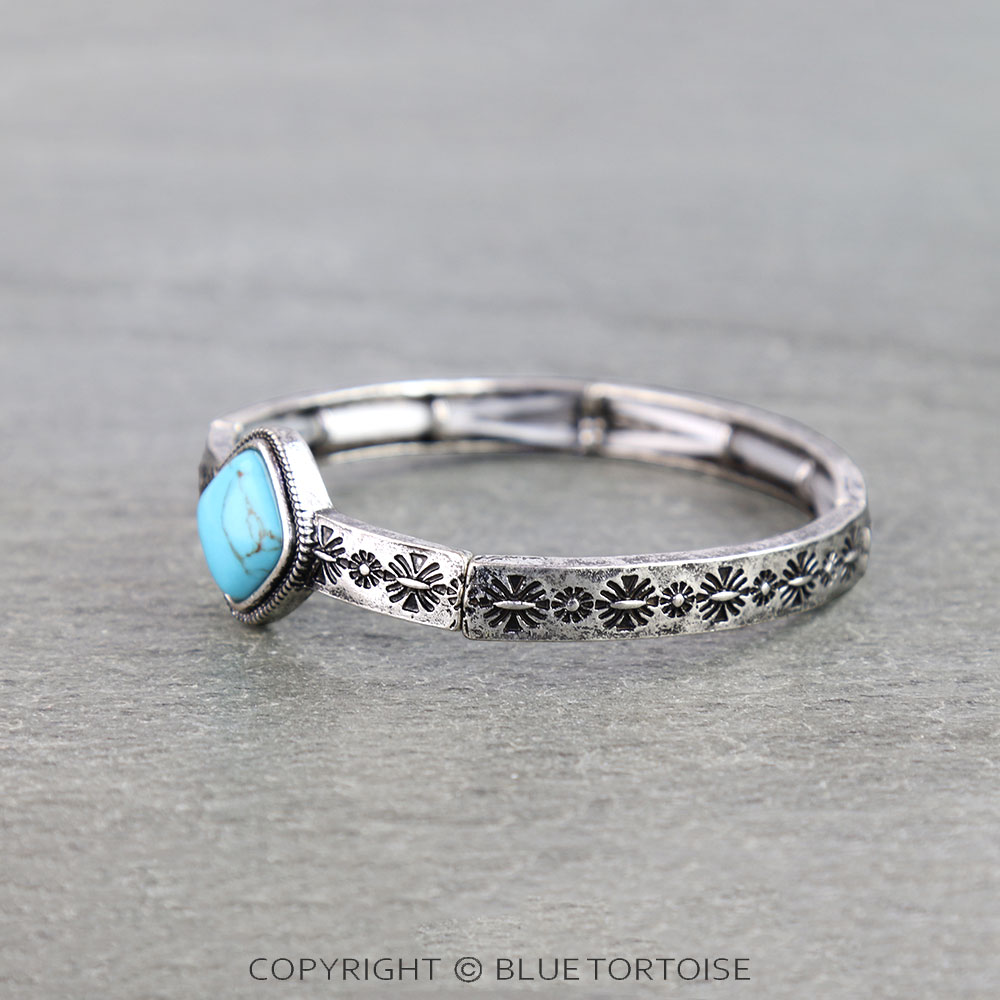Western Flower Etched Stone Stretch Bracelet - Image 2