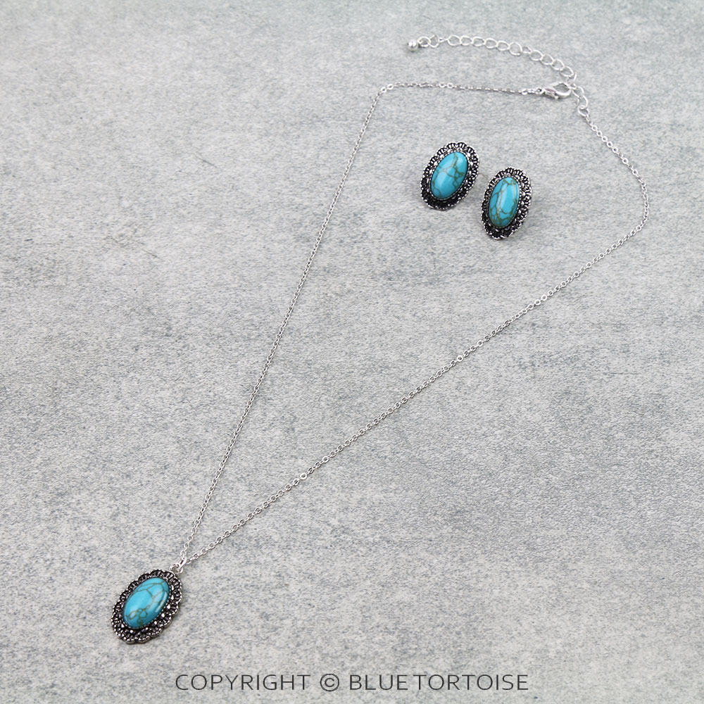 Western Concho Stone Necklace Set