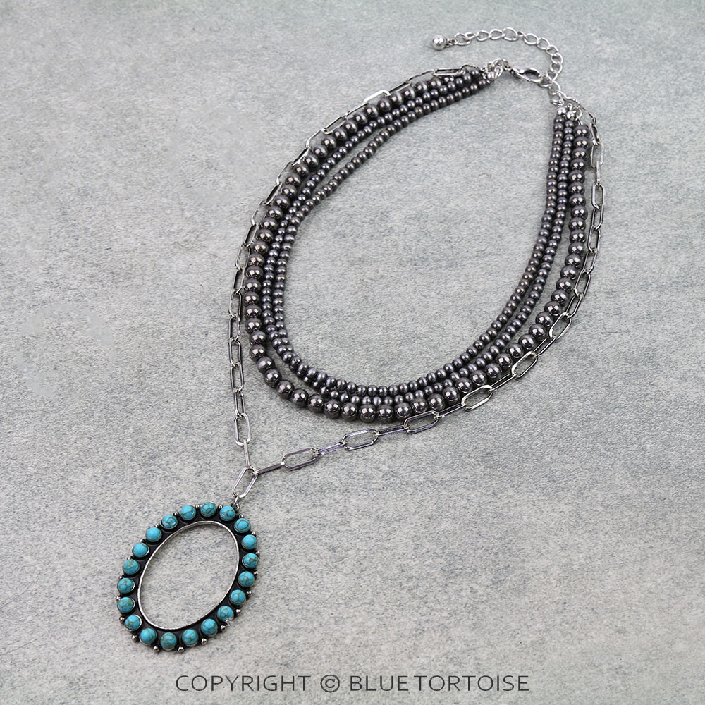 4 Layered Western Oval Stone Necklace