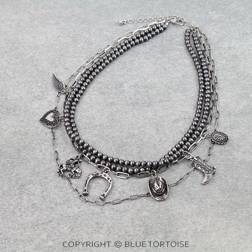 4 Layered Western Style Charm Necklace