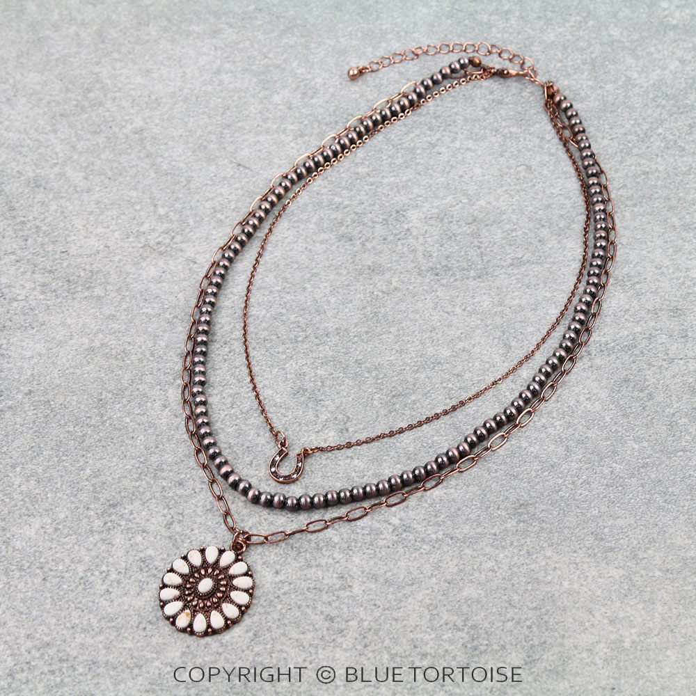 3 Layered Western Concho Stone Necklace