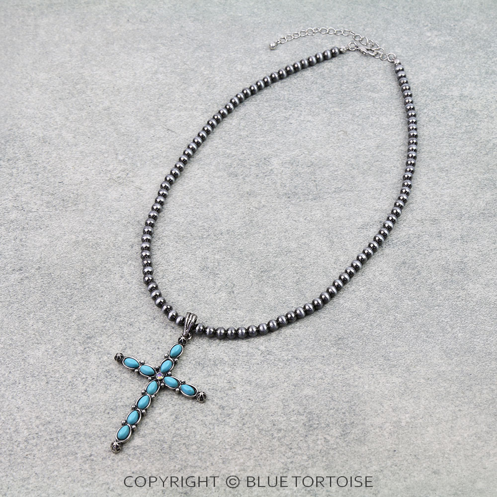 Western Cross Stone Pendant Necklace