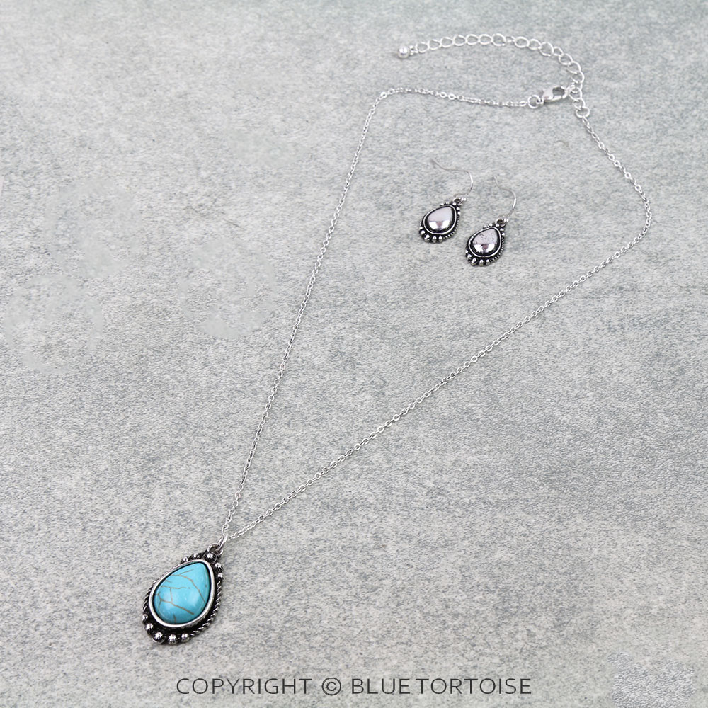 Western Teardrop Stone Necklace Set