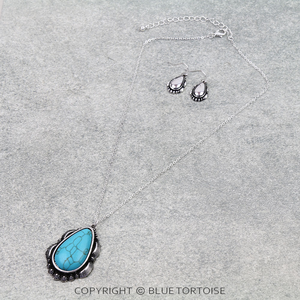Western Teardrop Stone Necklace Set