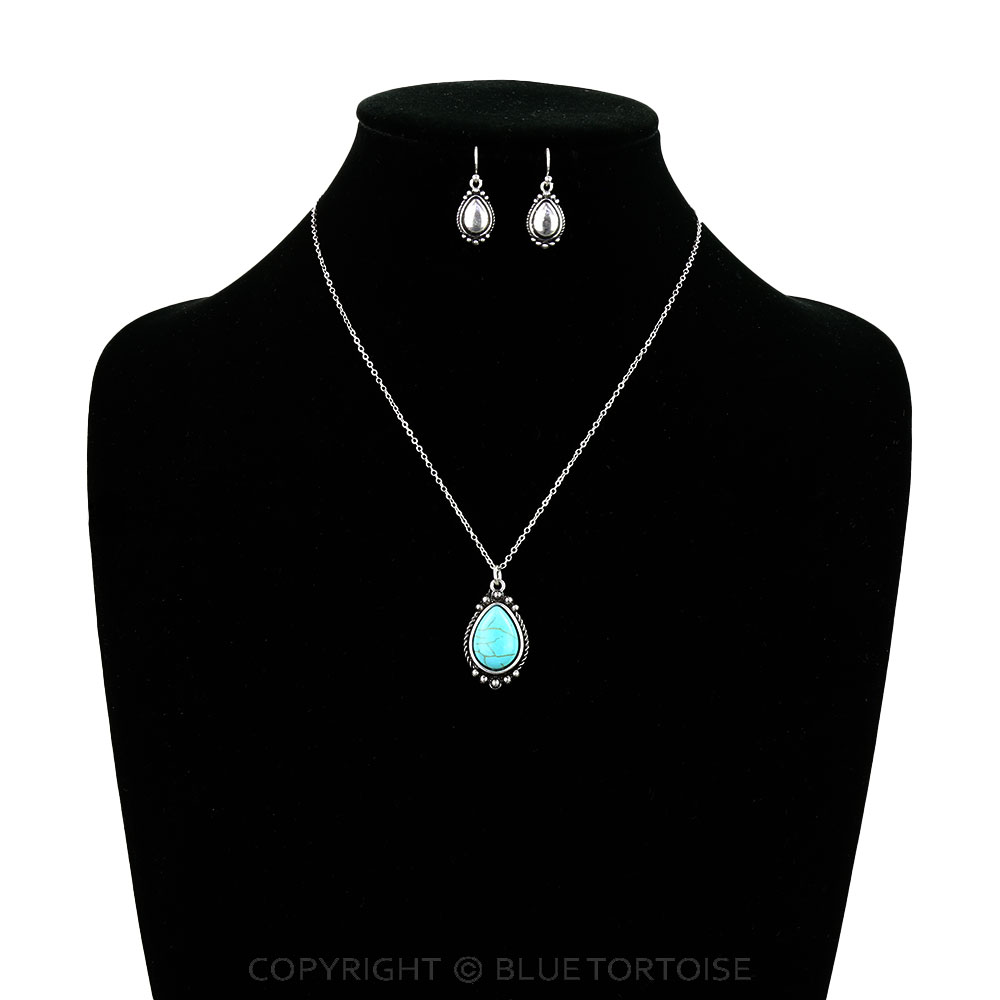 Western Teardrop Stone Necklace Set - Image 2
