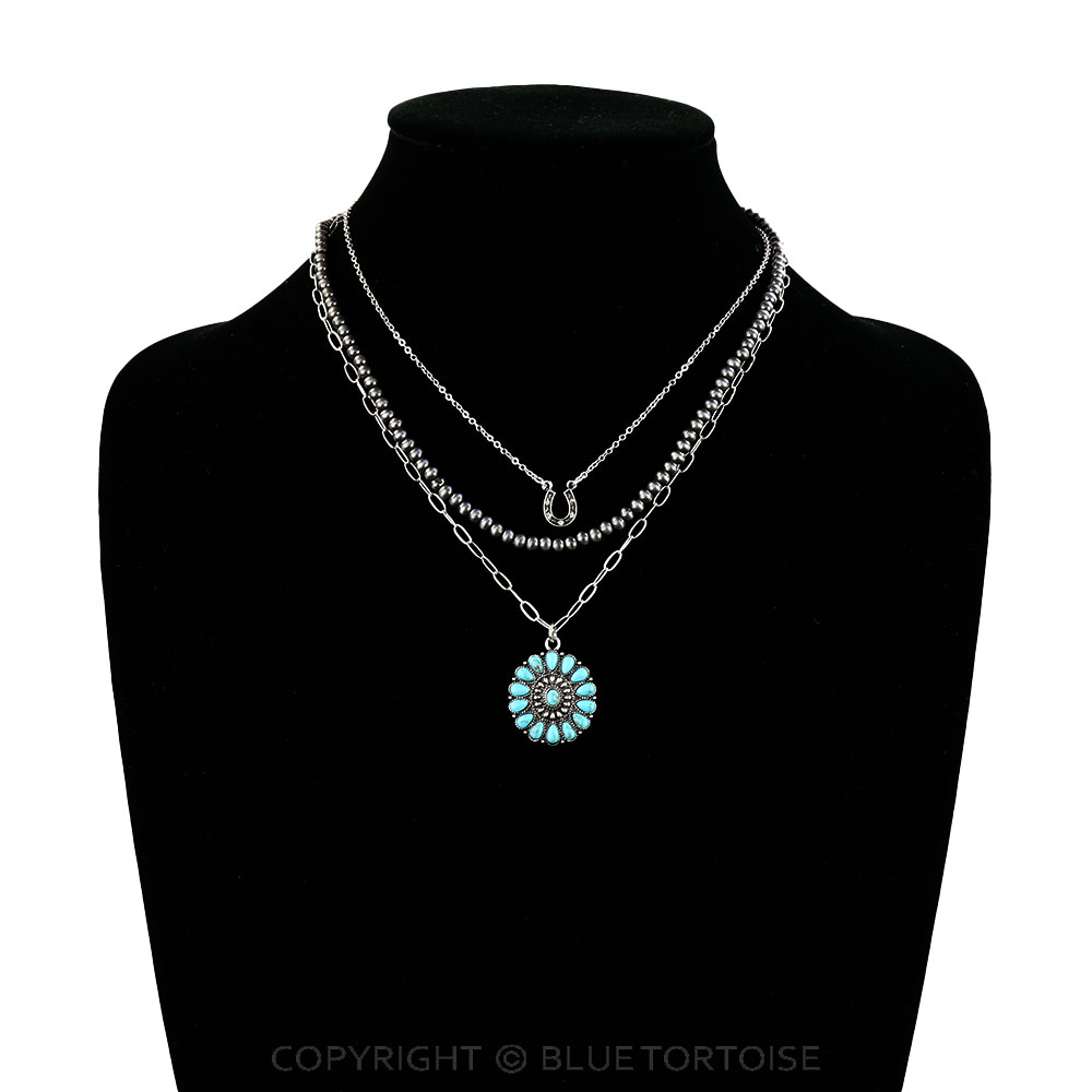 3 Layered Western Concho Stone Necklace - Image 2