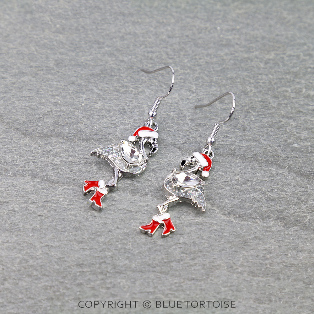 Christmas Flamingo Santa Dangle Earrings