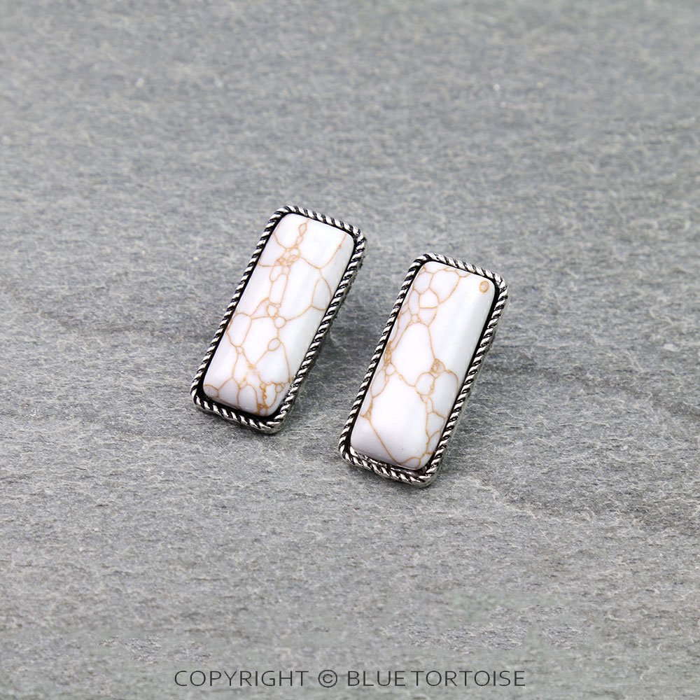 Western Rectangle Shape Stone Stud Earrings