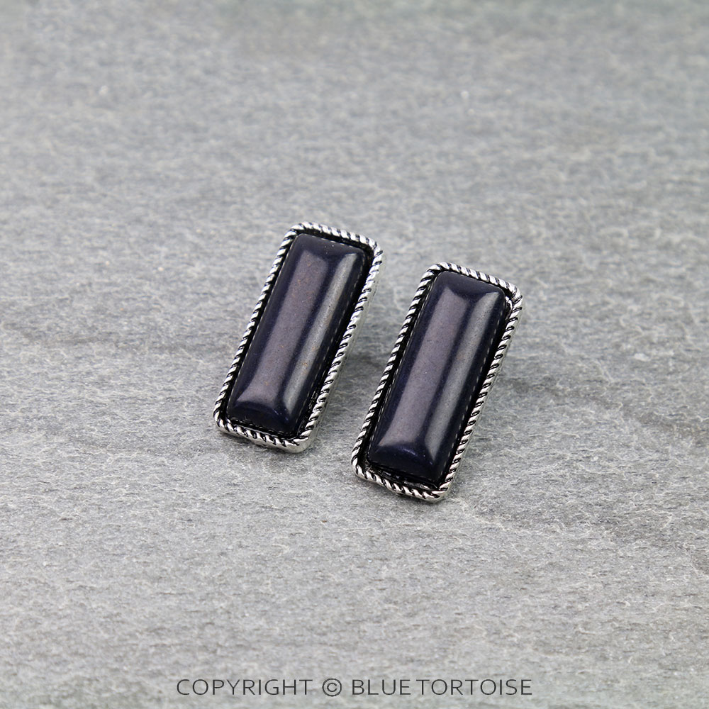 Western Rectangle Shape Stone Stud Earrings