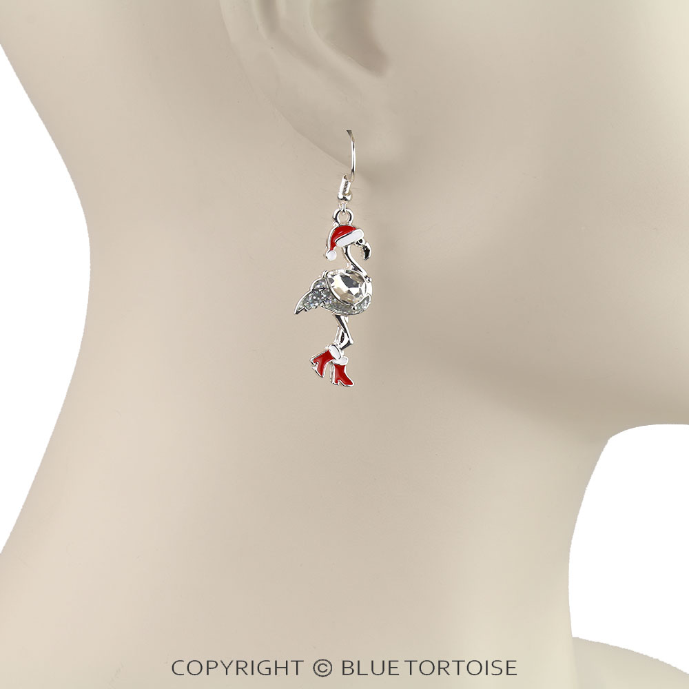 Christmas Flamingo Santa Dangle Earrings - Image 2