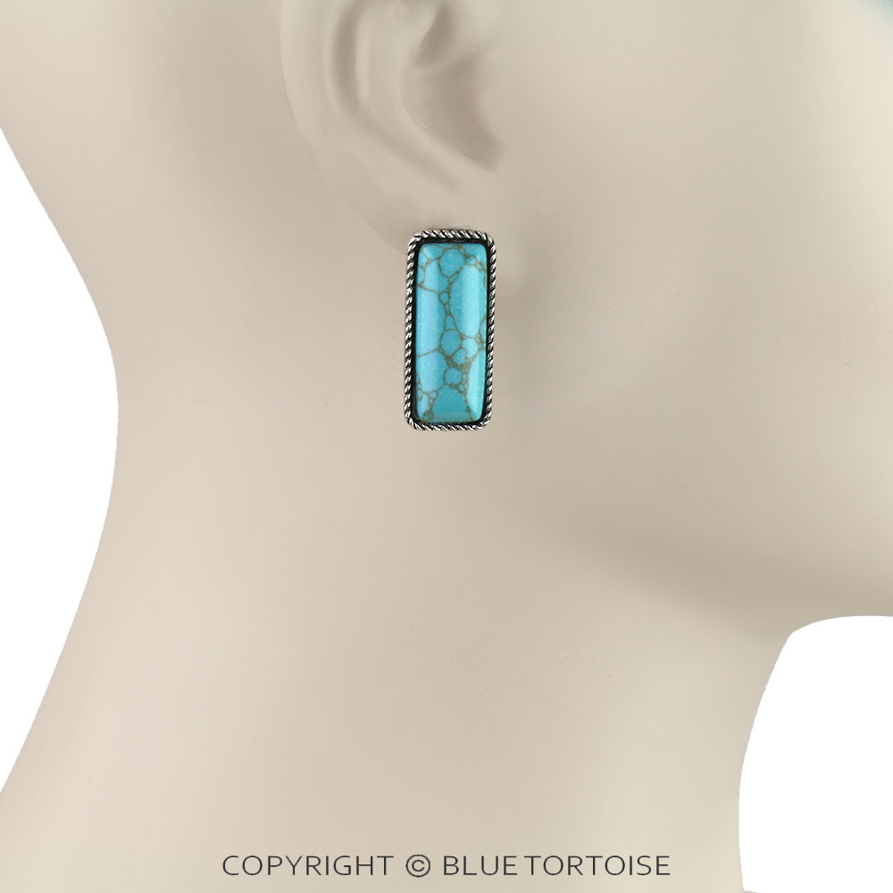 Western Rectangle Shape Stone Stud Earrings - Image 2