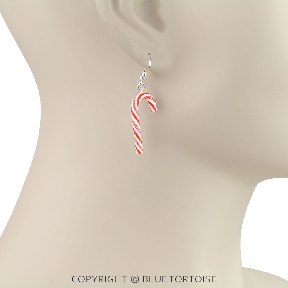 Christmas Candy Cane Dangle Earrings - Image 2