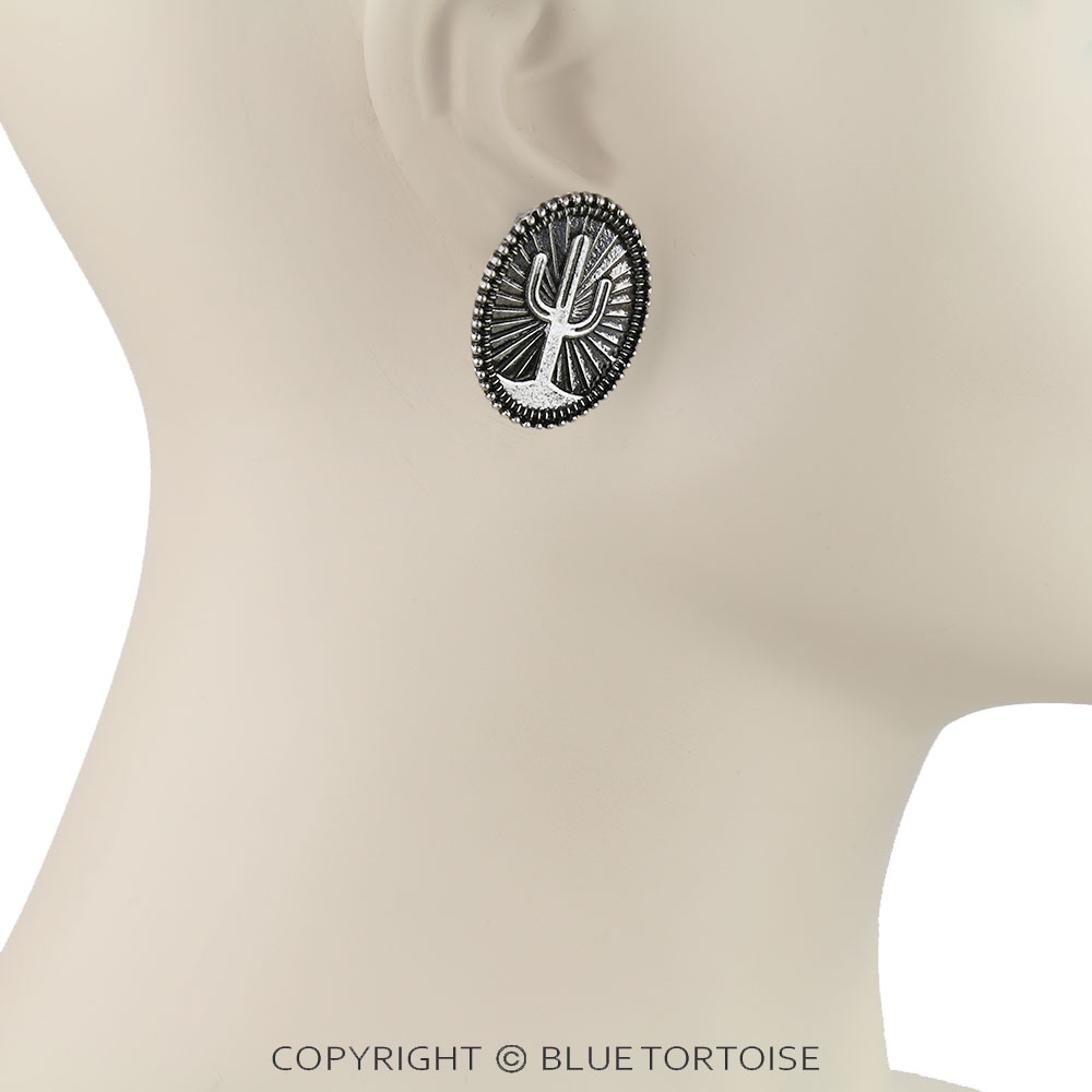 Western Cactus Etched Stud Earrings - Image 2