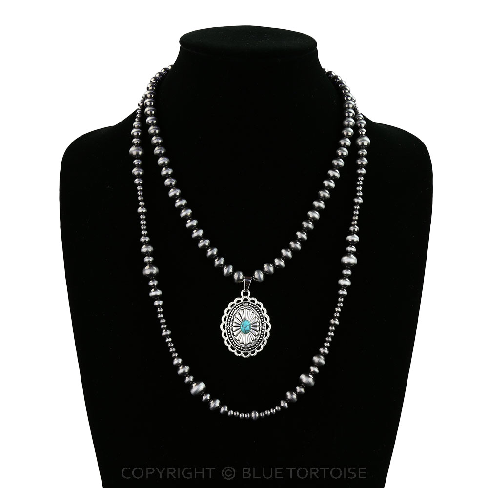 2 Layered Western Concho Stone Necklace - Image 2