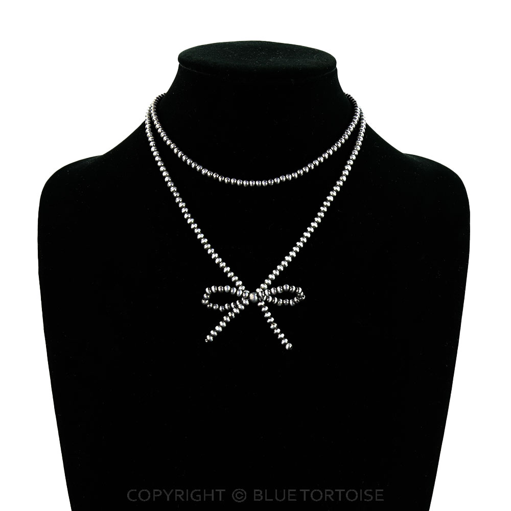 2 Row Navajo Style Pearl Bow Necklace - Image 2