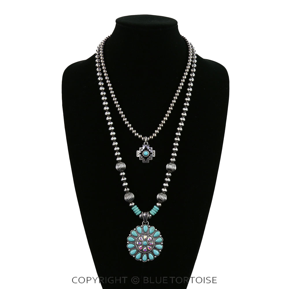 2 Layered Western Concho Stone Necklace - Image 2