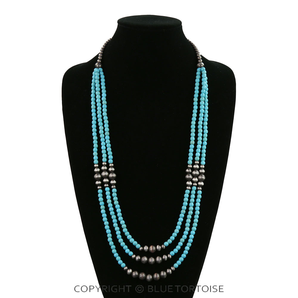 3-In-1 Navajo Style Pearl & Semi Stone Necklace - Image 2