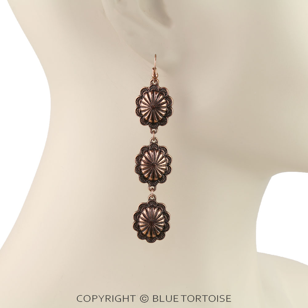 Western Concho Drop Dangle Earrings - Image 2