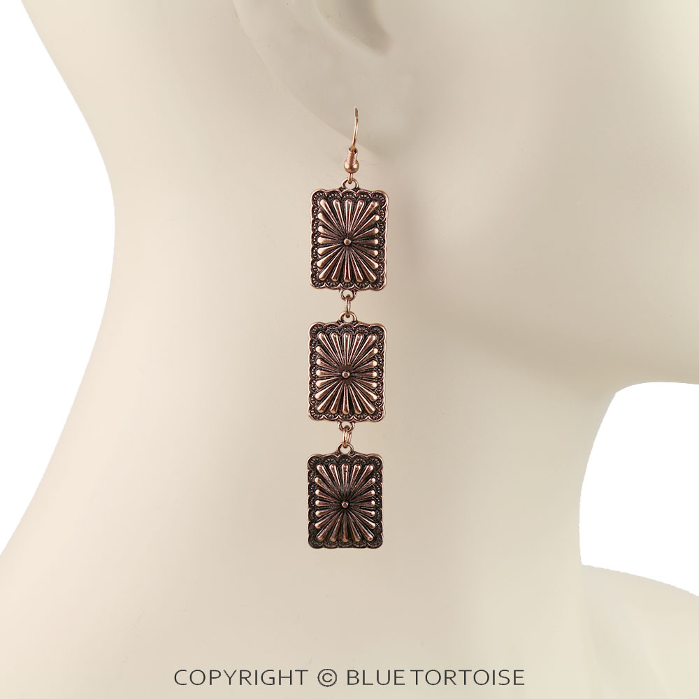 Western Rectangle Concho Drop Dangle Earrings - Image 2