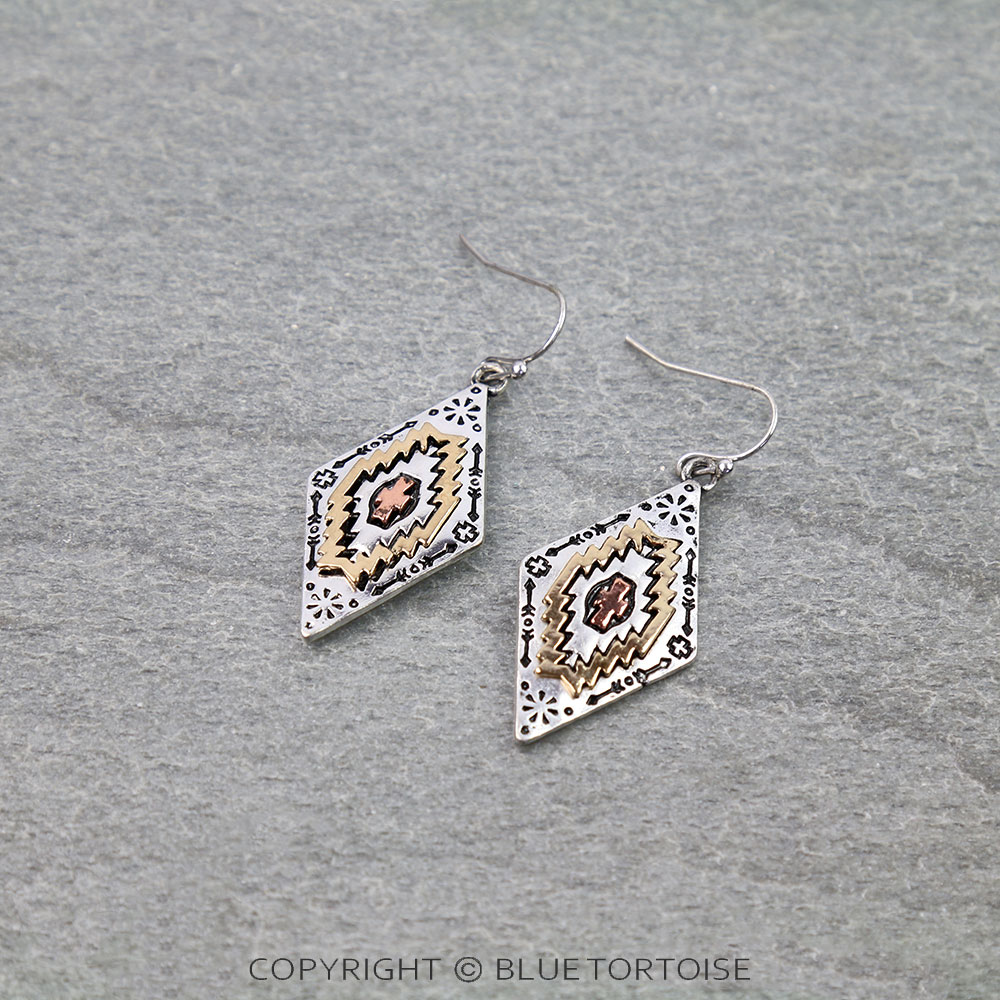 Western Diamond Aztec Dangle Earrings