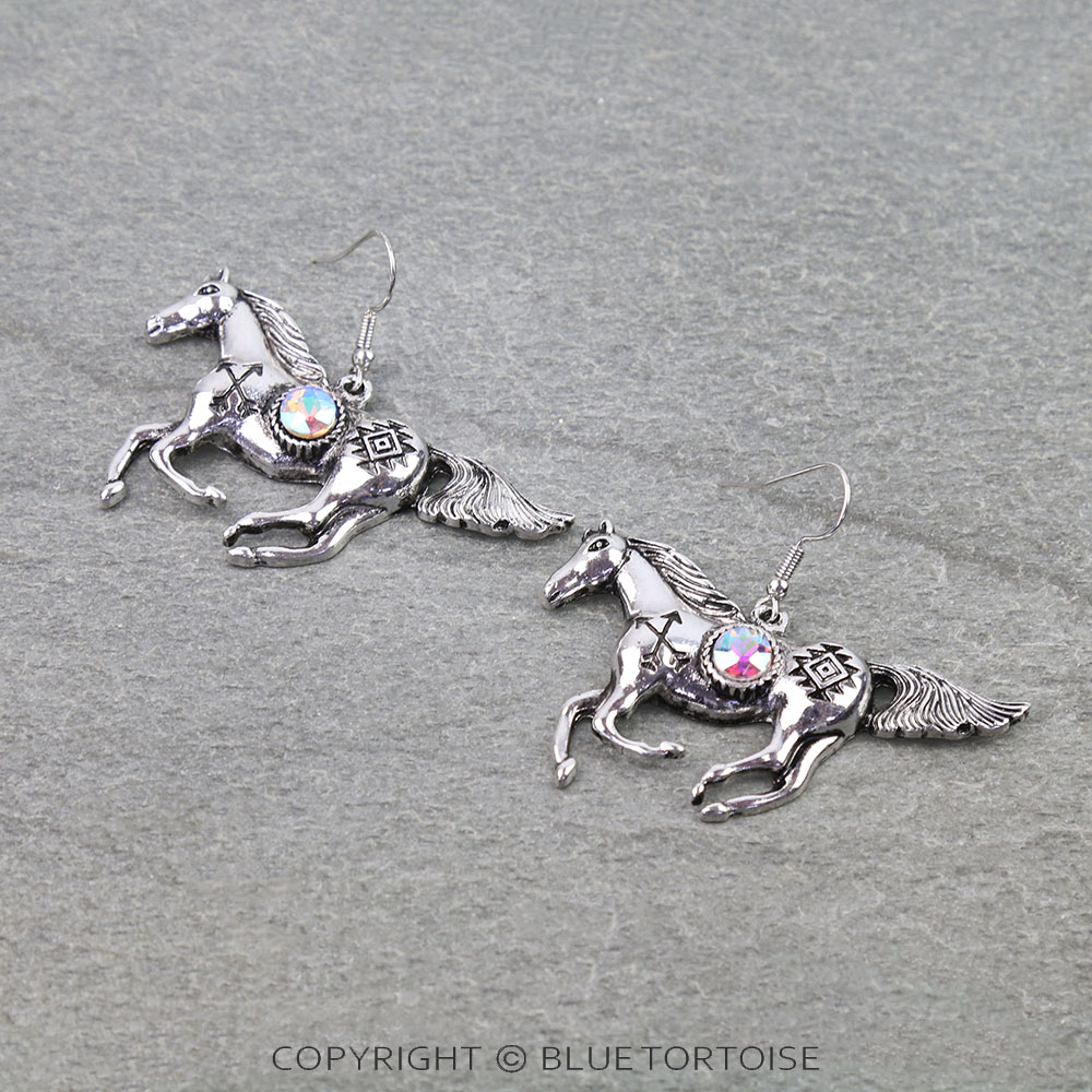Western Aztec Horse Dangle Earrings