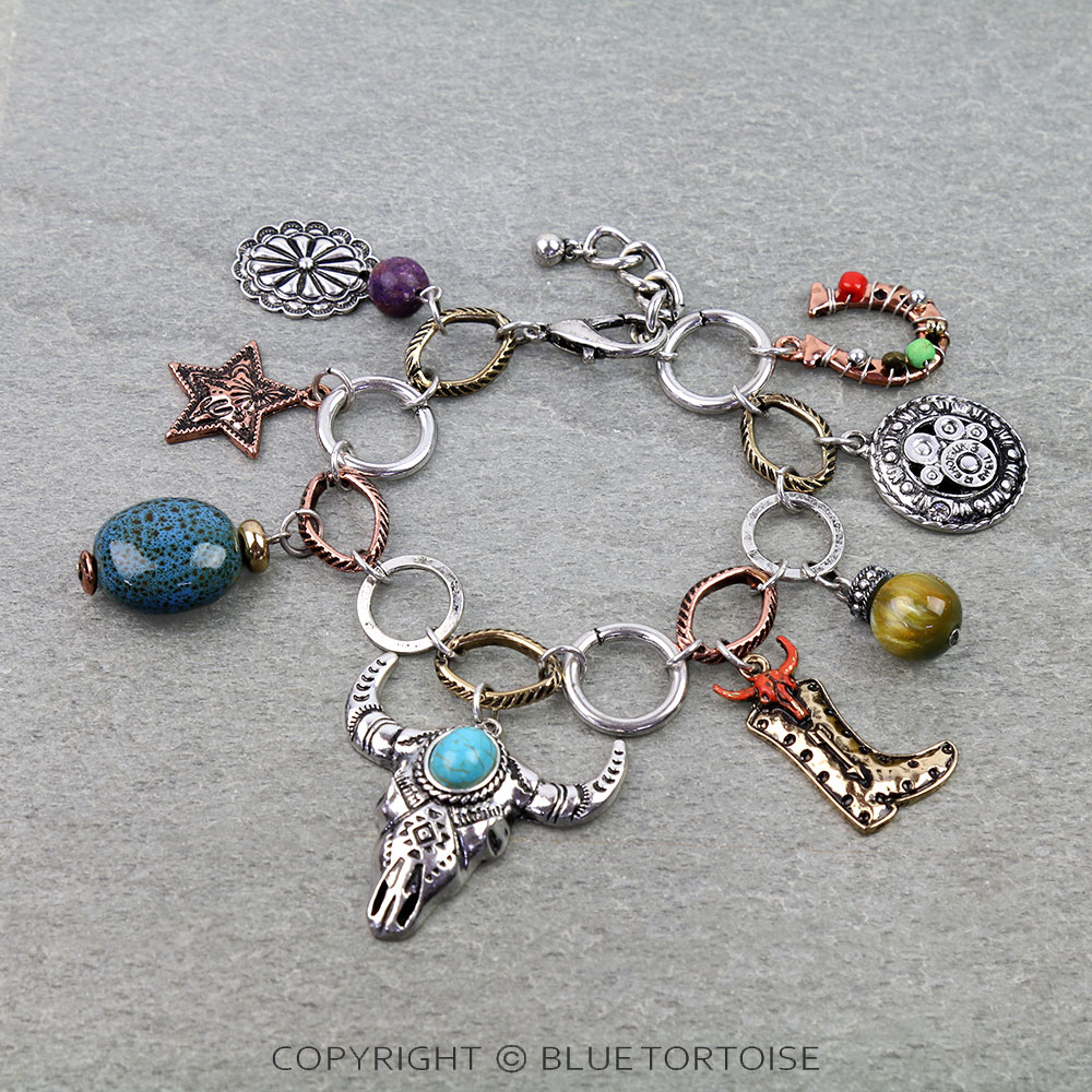 Western Steer Skull Charm Link Bracelet