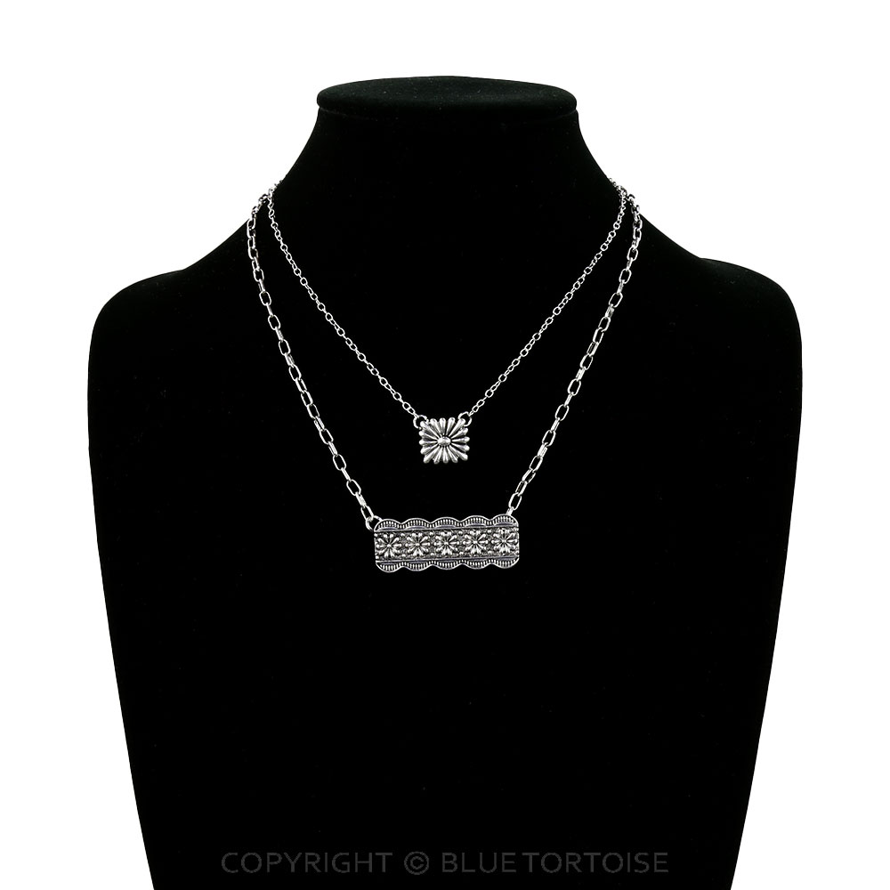 2 Layered Western Flower Bar Necklace - Image 2