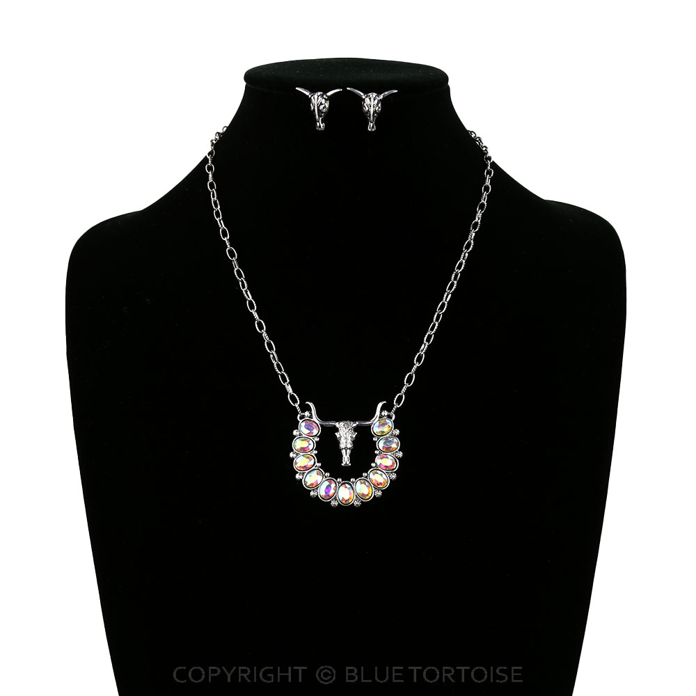 Western Steer Skull Stone Necklace Set - Image 2