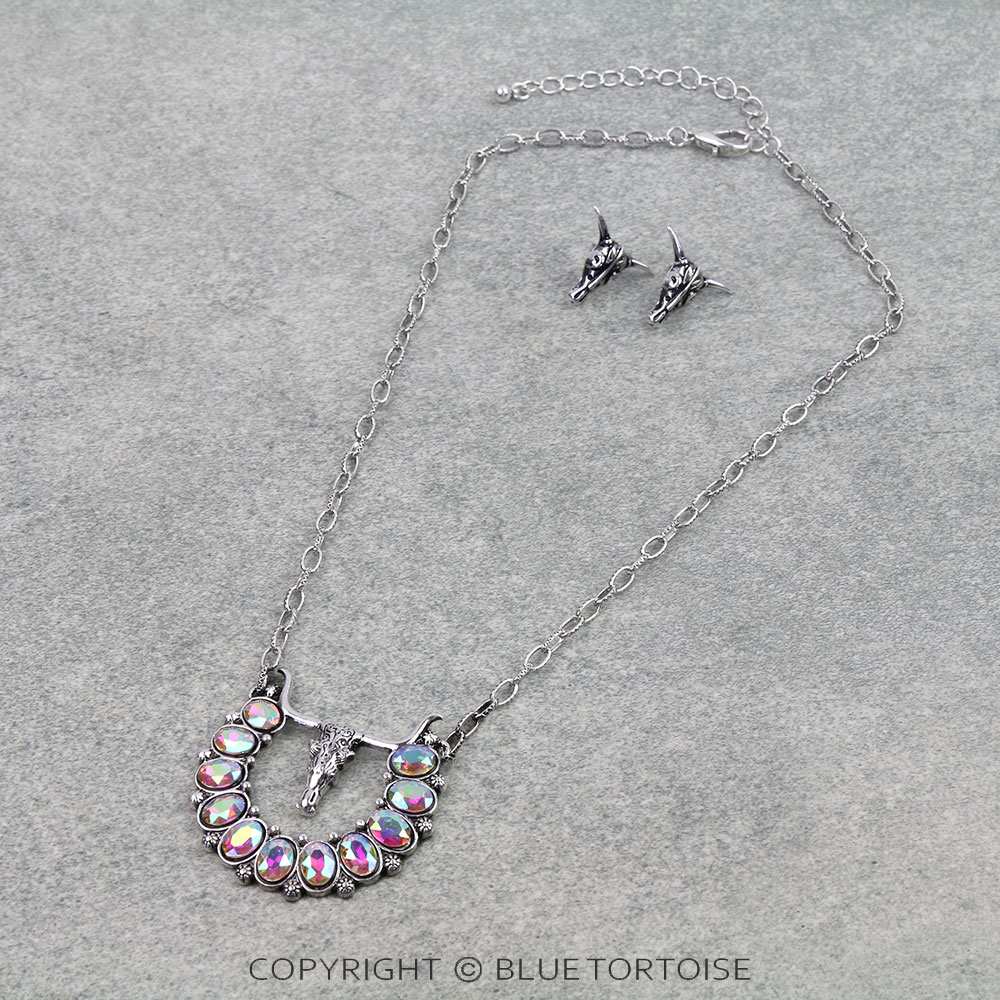 Western Steer Skull Stone Necklace Set