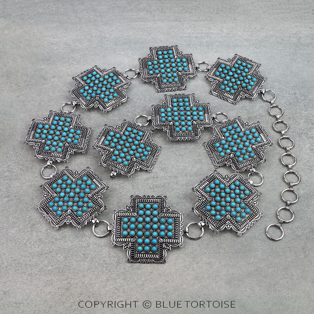 Western Cross Stone Metal Chain Belt L/XL
