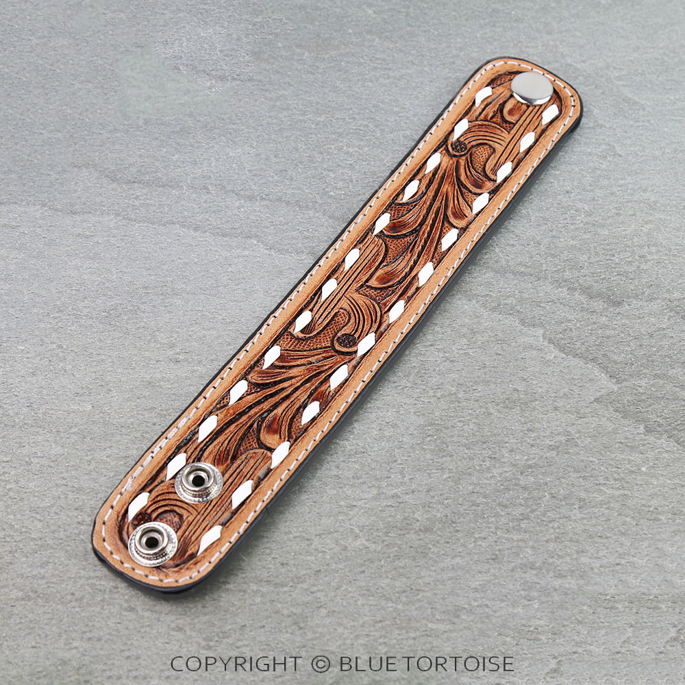 Western Genuine Tooled Leather Bracelet - Cactus - Image 2