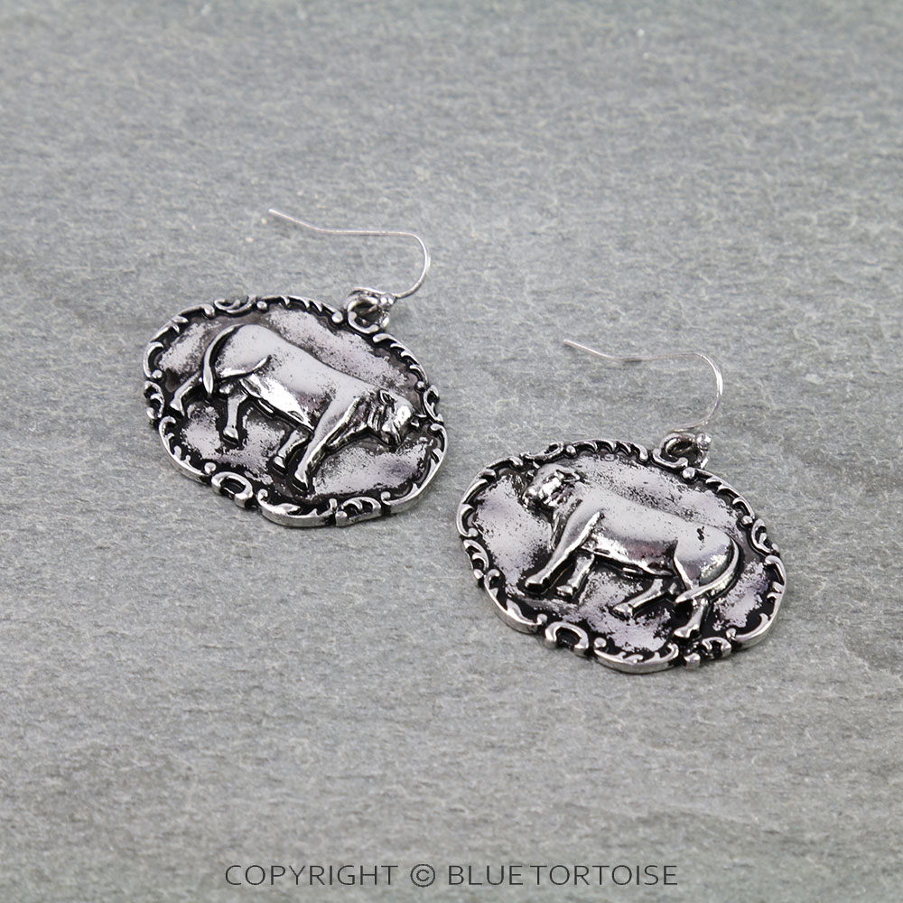Western Metal Plate Cow Dangle Earrings