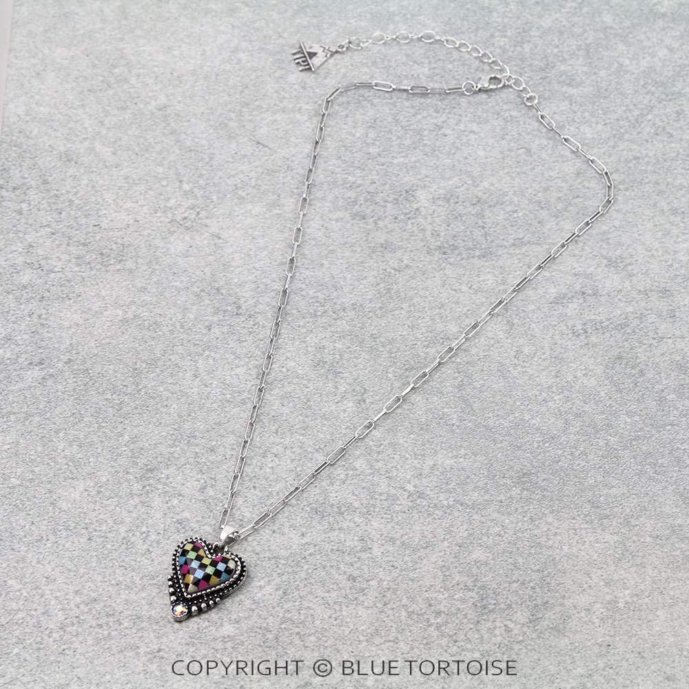 Heart Rainbow Checker Necklace