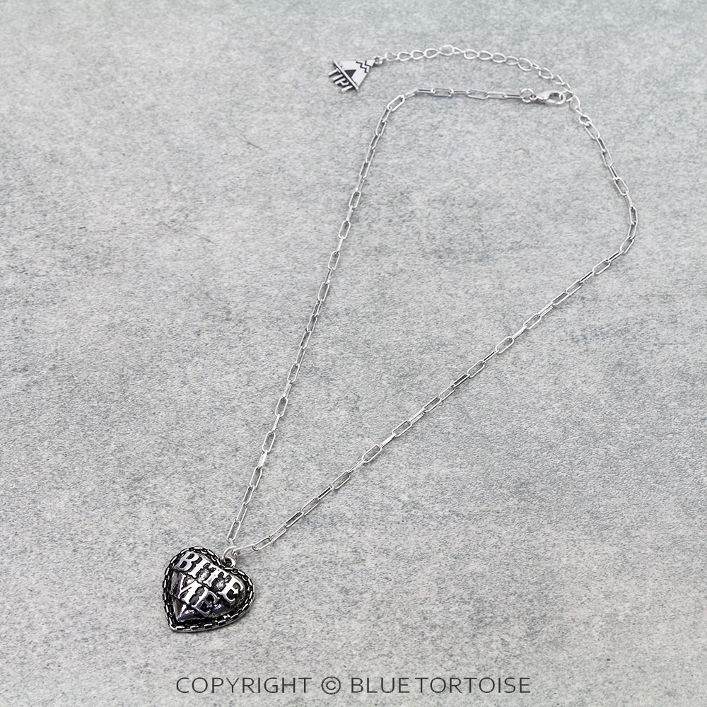 Western Heart Bite Me Engraved Necklace