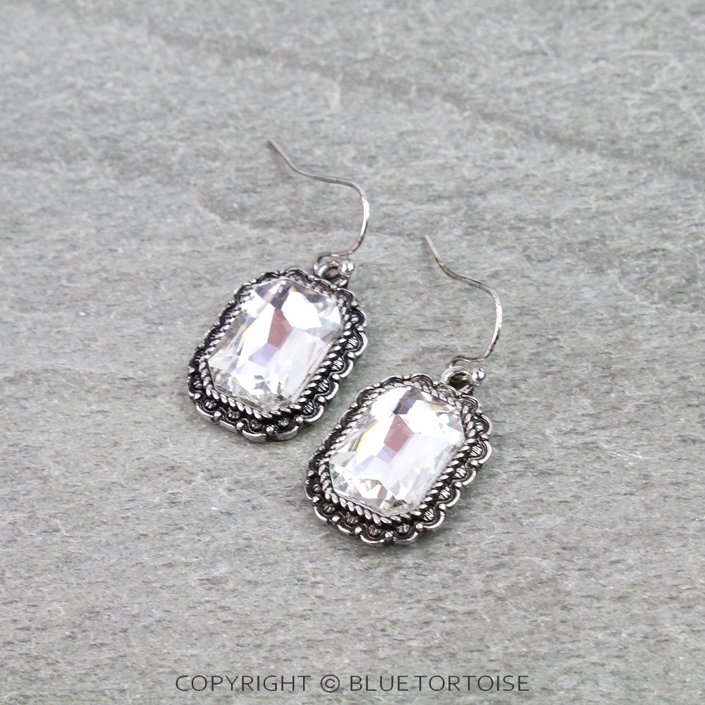 Western Rectangle Stone Dangle Earrings