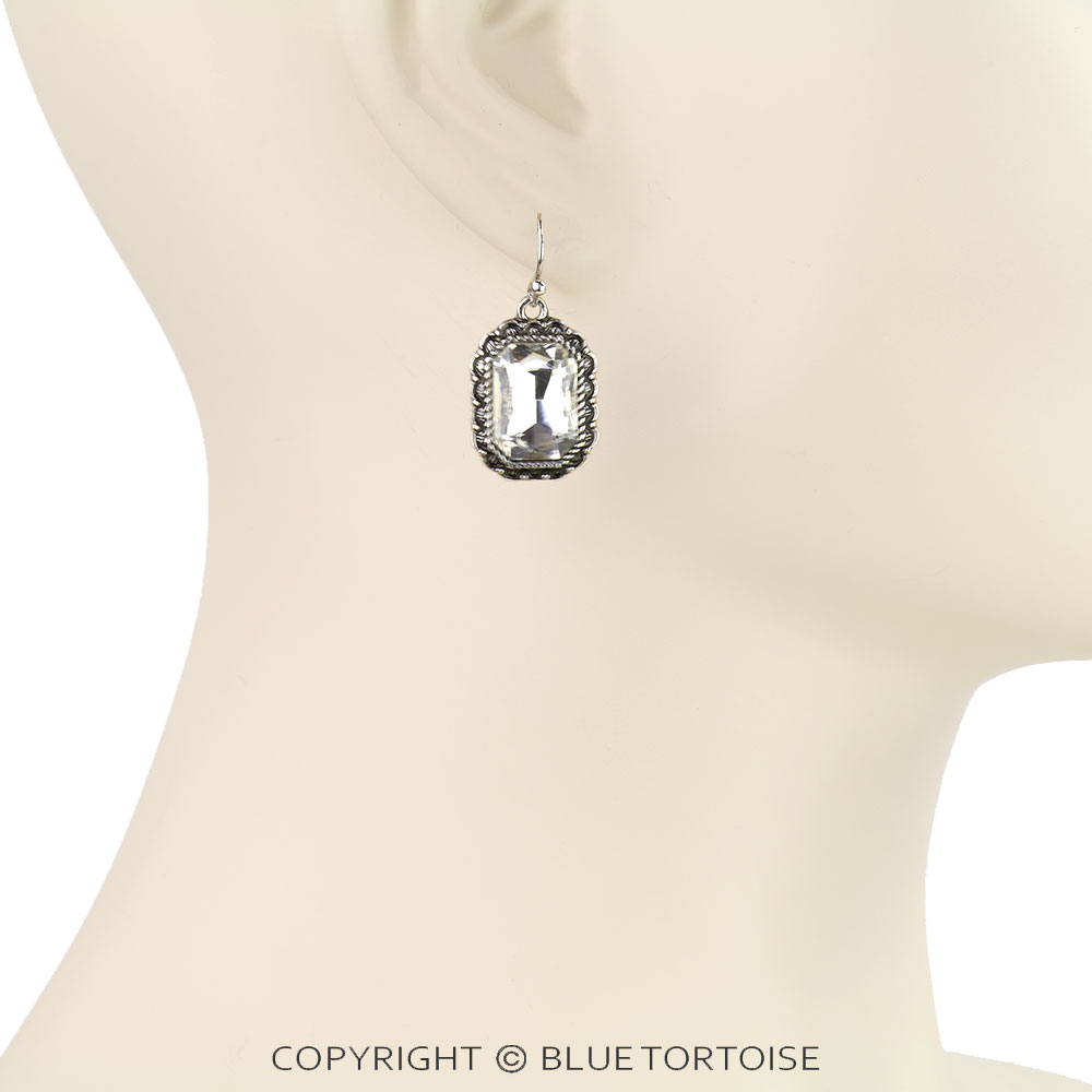Western Rectangle Stone Dangle Earrings - Image 2