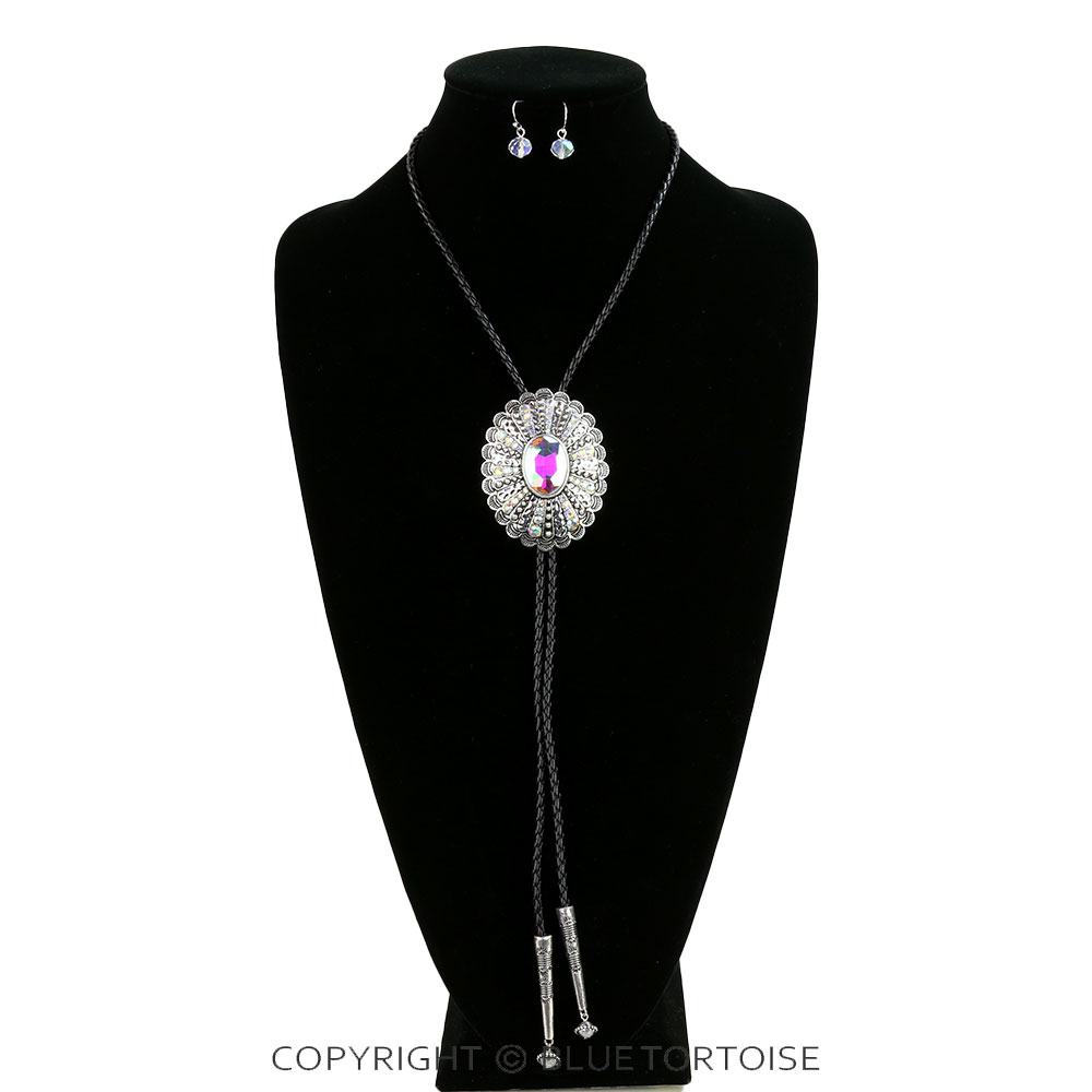 Western Concho Stone Bolo Necklace Set - Image 2