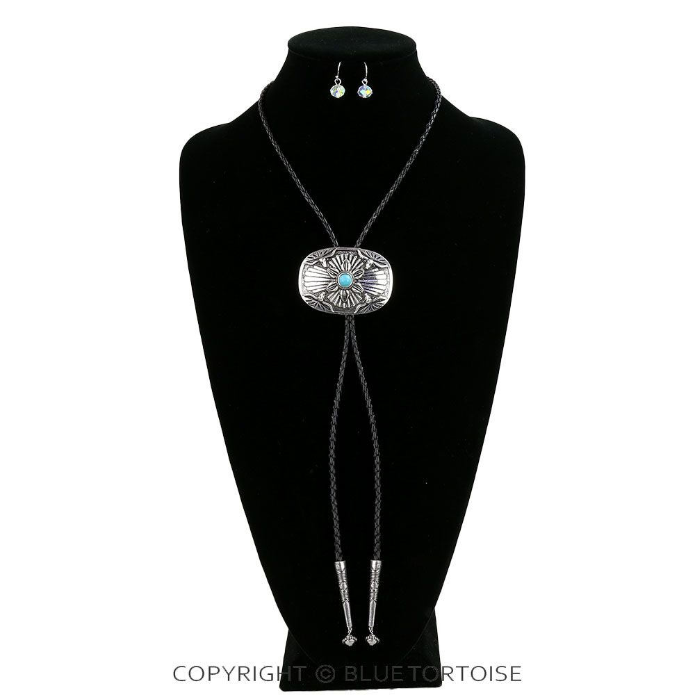 Western Sunflower Stone Bolo Necklace Set - Image 2