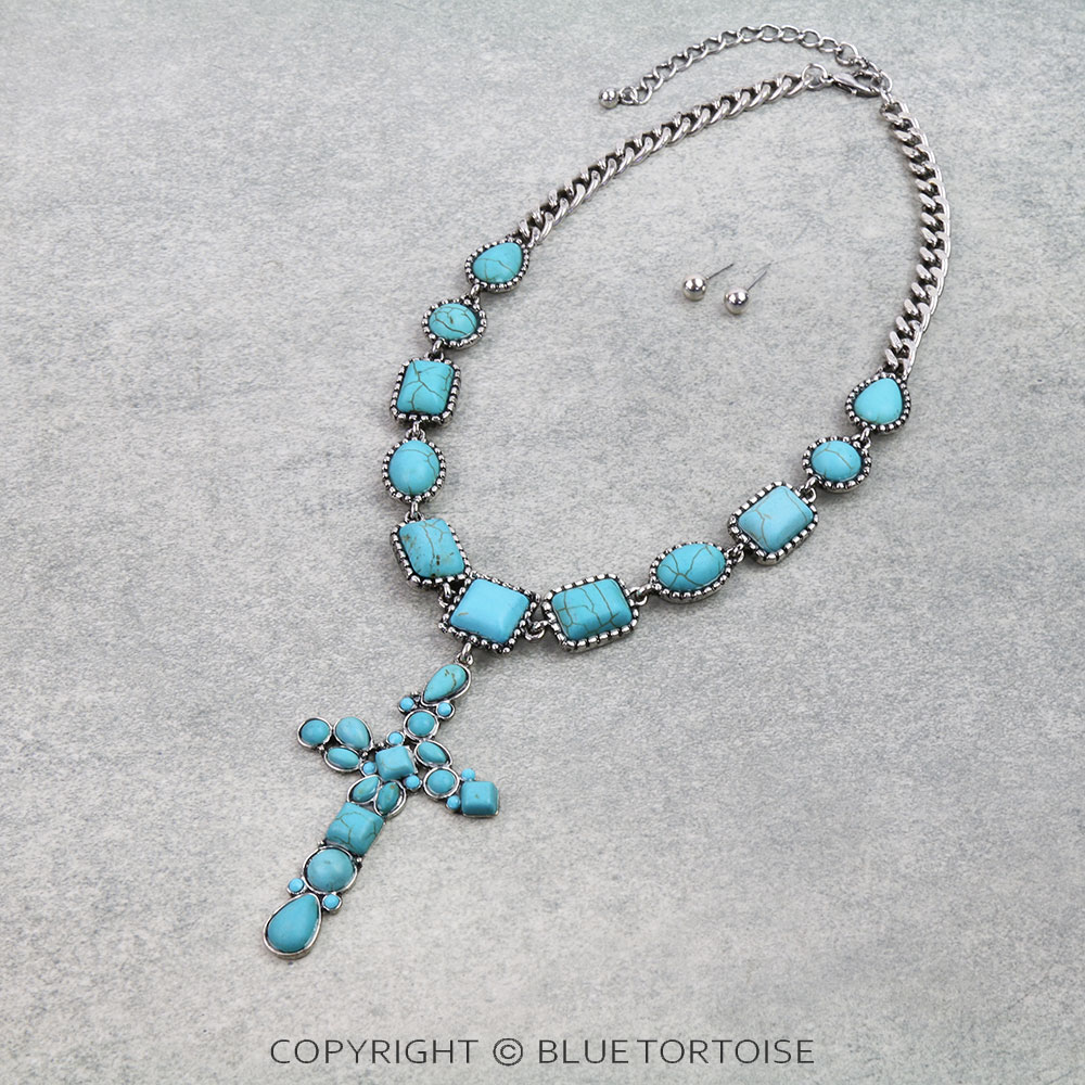 Western Cross Stone Necklace Set