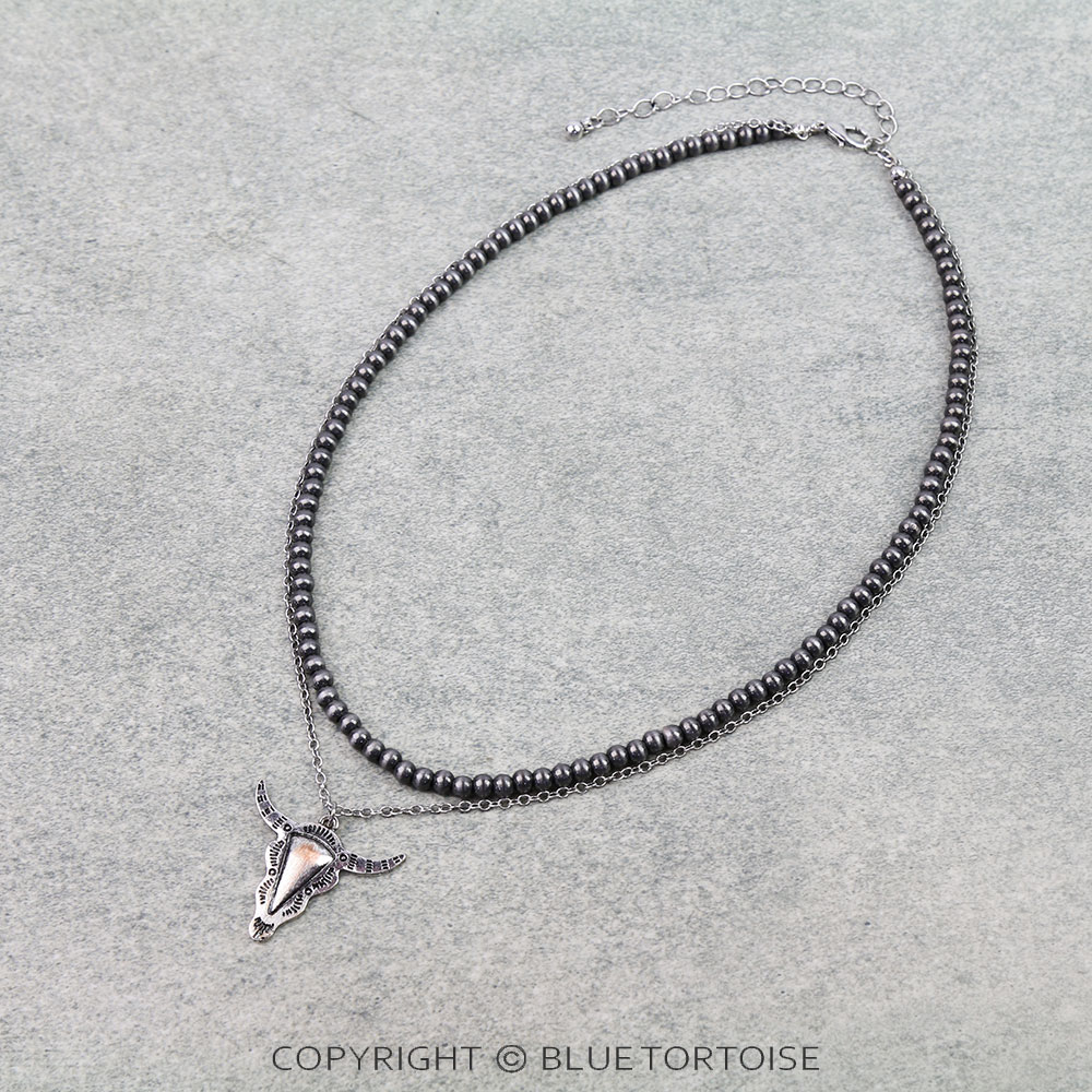2Row Western Steer Skull Necklace