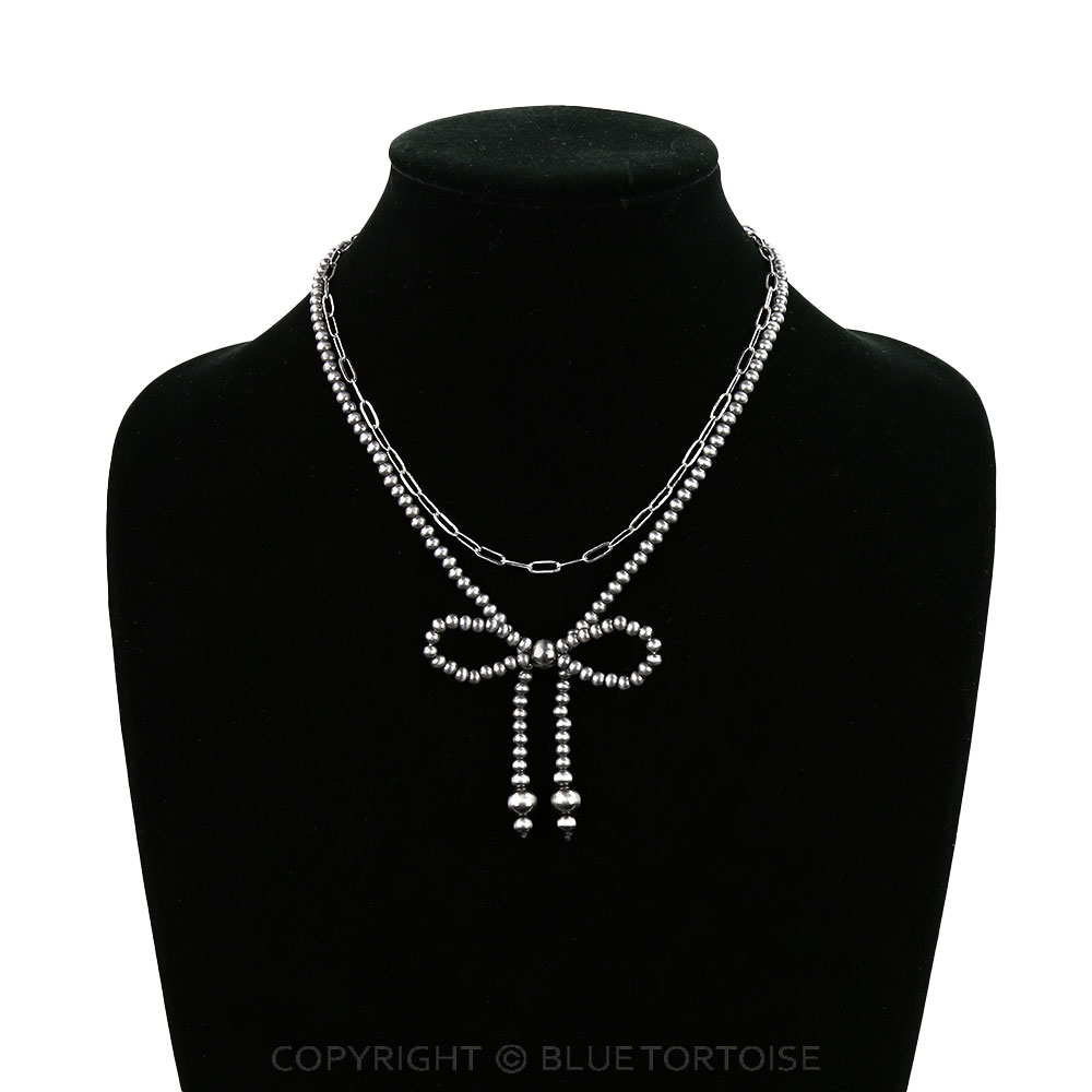 2Row Navajo Style Pearl Bow Necklace - Image 2