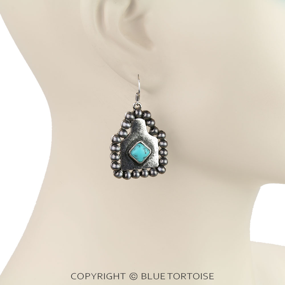 Navajo Style Pearl Ear Tag Dangle Earrings - Image 2