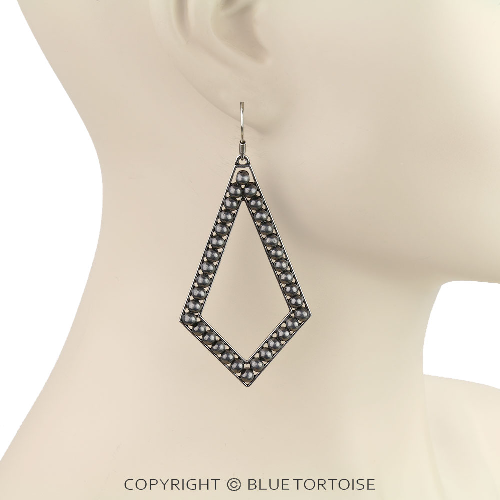 Navajo Style Pearl Geometric Shape Dangle Earrings - Image 2