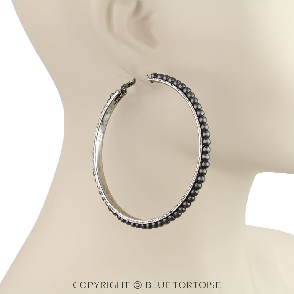 Navajo Style Pearl Hoop Earrings - Image 2