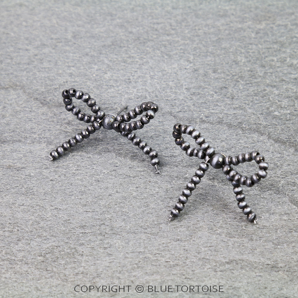 Navajo Style Pearl Bow Stud Earrings