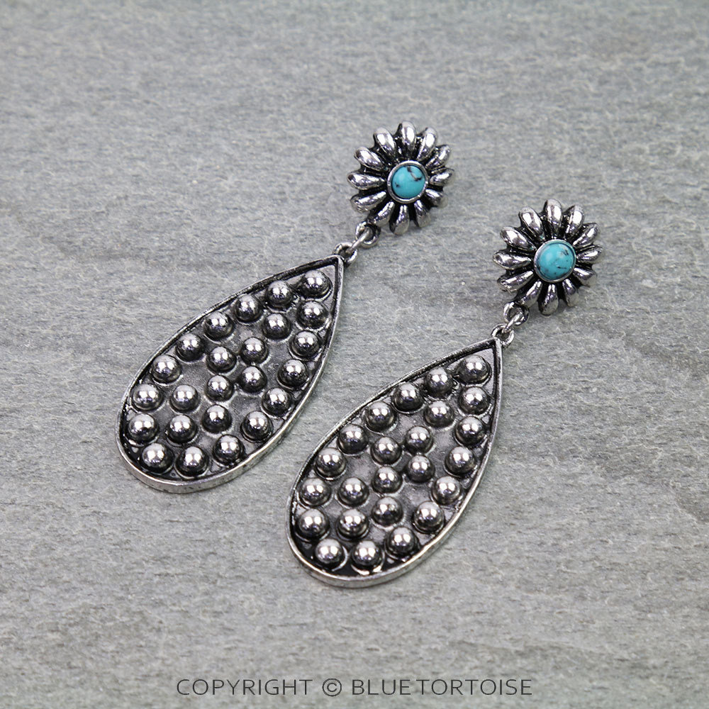 Western Bubble Teardrop Concho Stud Earrings