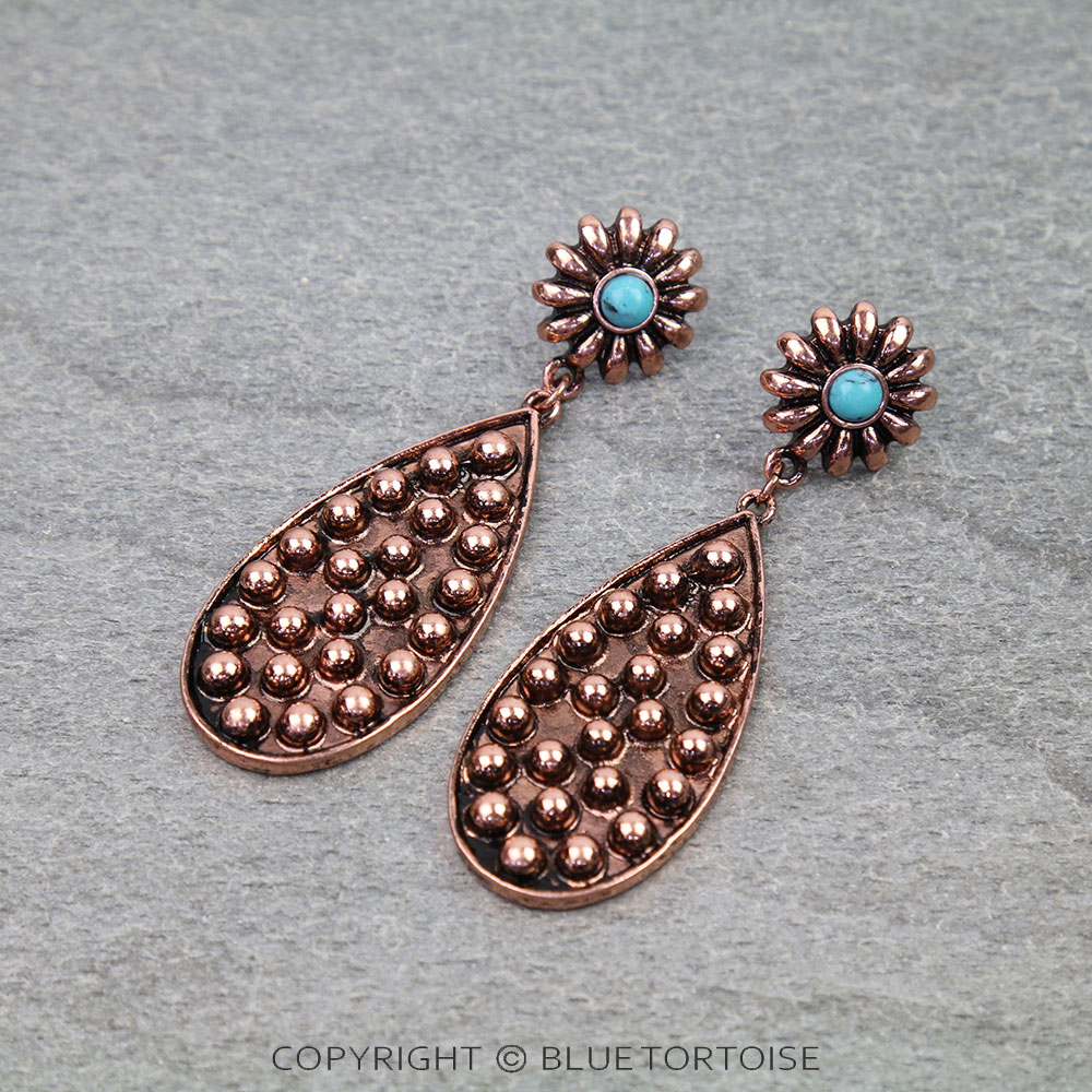 Western Bubble Teardrop Concho Stud Earrings